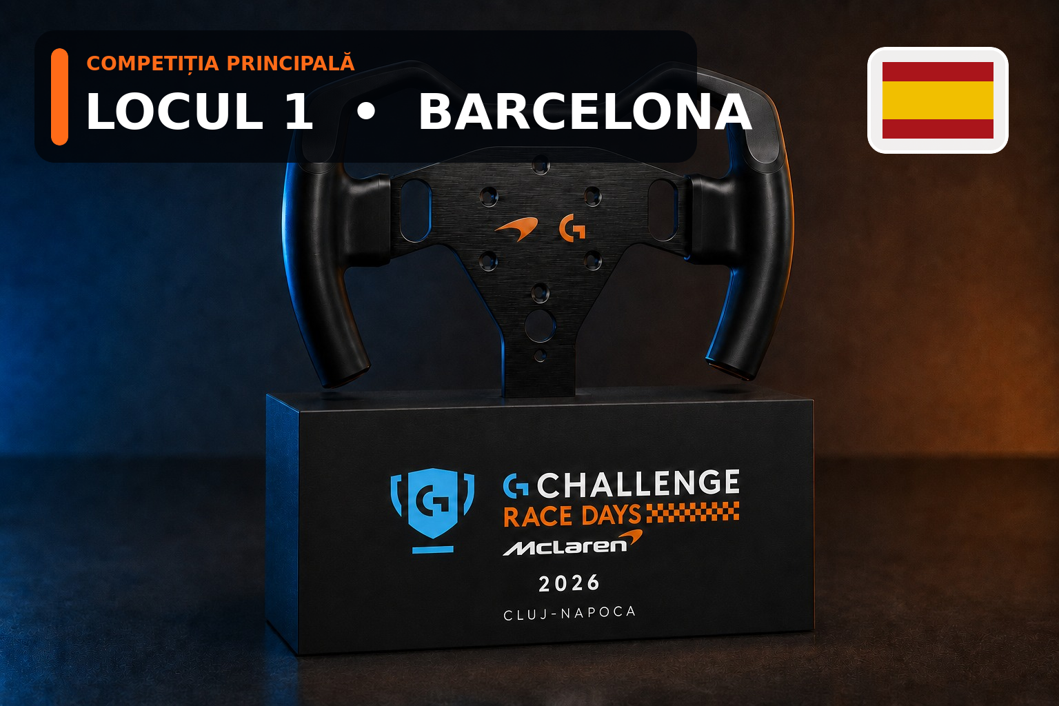 Premiul pentru locul întâi: călătorie la Barcelona și trofeul special Logitech G Race Days McLaren.
