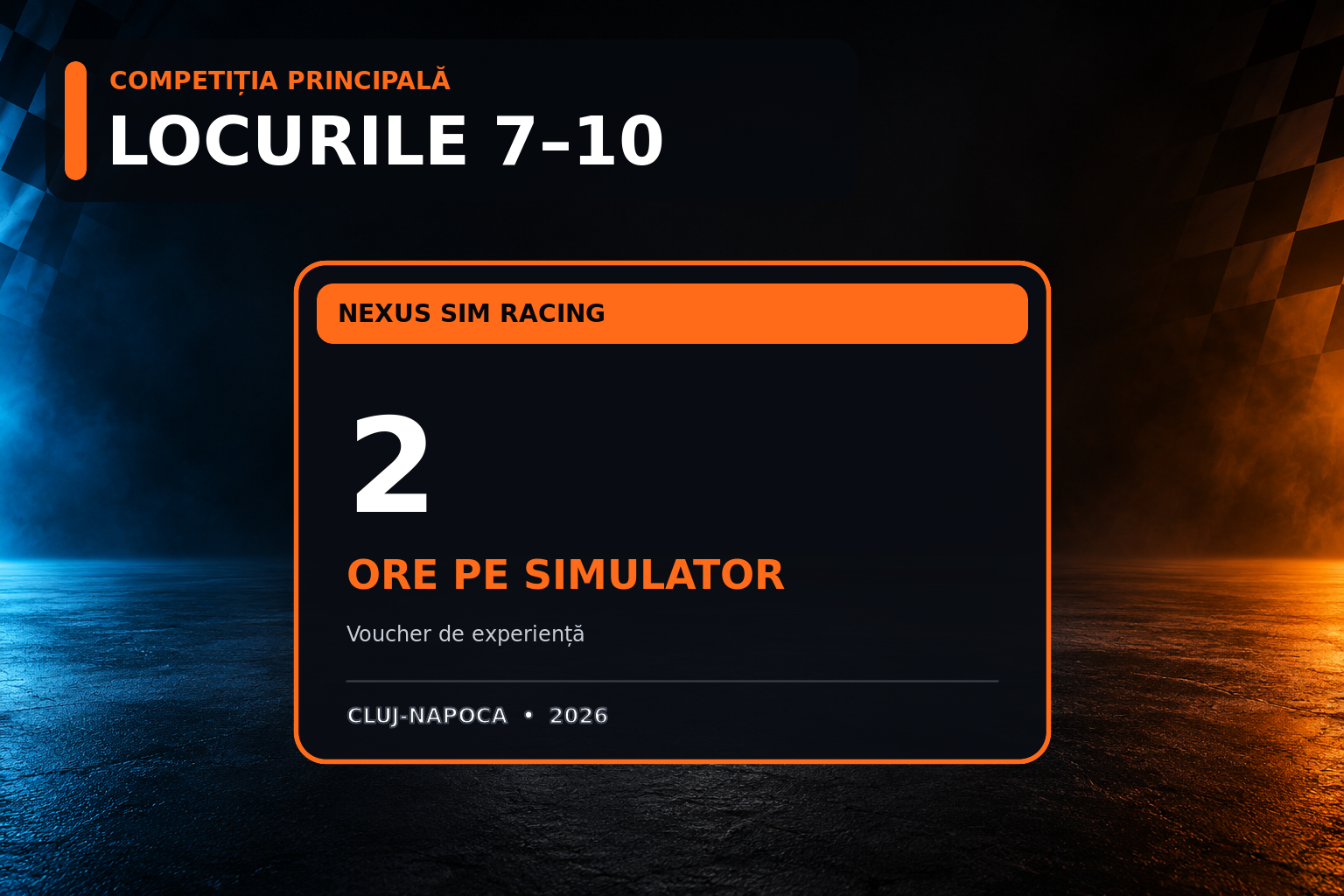 Voucher Nexus SIM Racing de două ore pentru locurile șapte până la zece.