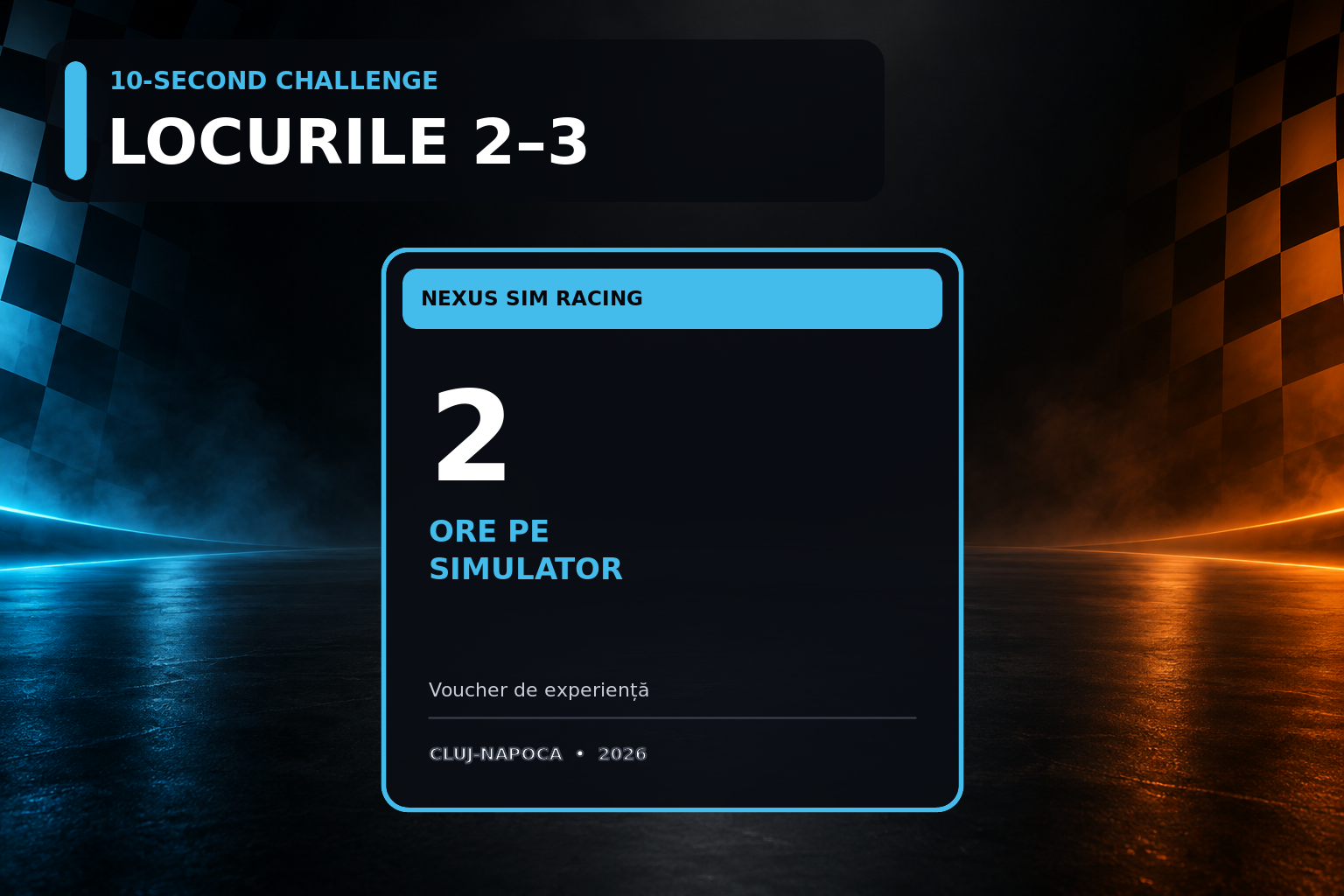 Premiile pentru locurile al doilea și al treilea la 10-Second Challenge: voucher Nexus SIM Racing de două ore.